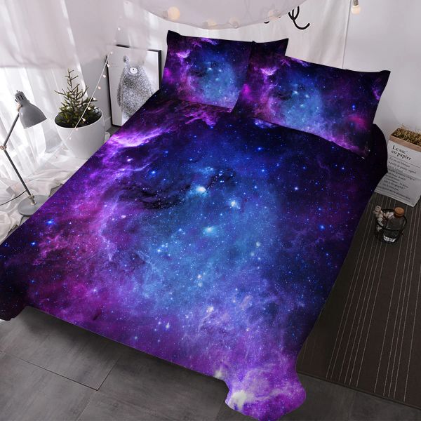 Cuscino bellissimo set da letto design di cielo stellato per ragazze e donne cover del piumino decorativo a 3 pezzi con 2 cuscinetti