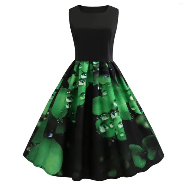 Lässige Kleider St. Patrick's Day ärmellose Frauen Langes Eleganz Grün glückliche Klee Print A-Line Kleid Irland Canival Festival Vestidos