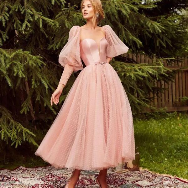 Partykleider A-Line Langarmabschlussabsolvent für Abendkleid Schaufel Hals-Knöchel Länge Tüll für oder noble Frauen