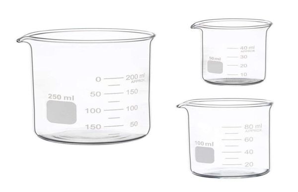 Lab forniture vetro Misurazione del set di becher a bassa forma da 50 ml 100ml 250ml3641221