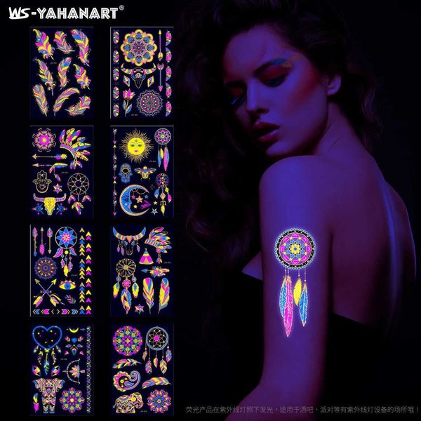 Trasferimento tatuaggio creativo fluorescente fiore bronzing bronzing tatuare adesivi facciale adesivi impermeabili per piume tatuaggi adesivi per tatuaggi art press design 240427