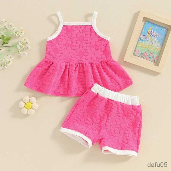 Roupas conjuntos de roupas para crianças roupas garotas menina menina verão 2pcs roupas com padrão de flores com tanques sem mangas tampas elásticas