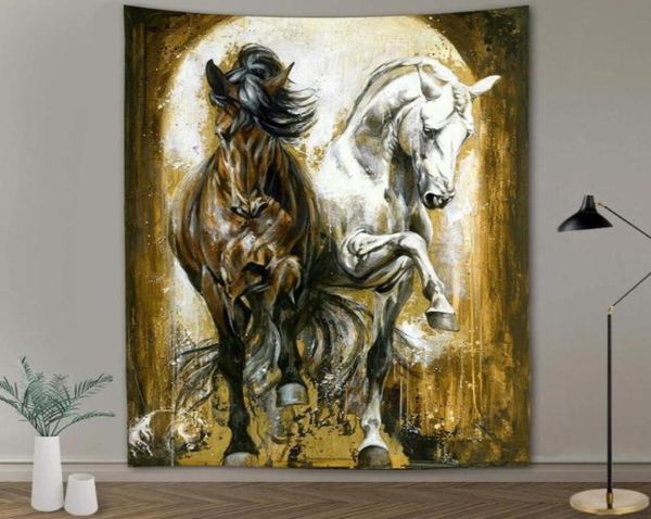 Arazzi Black WhitePentium Horse Leopard Wild Leopard Stampa murale Hippie in poliestere in poliestere tappeti per la casa appesa 4691173