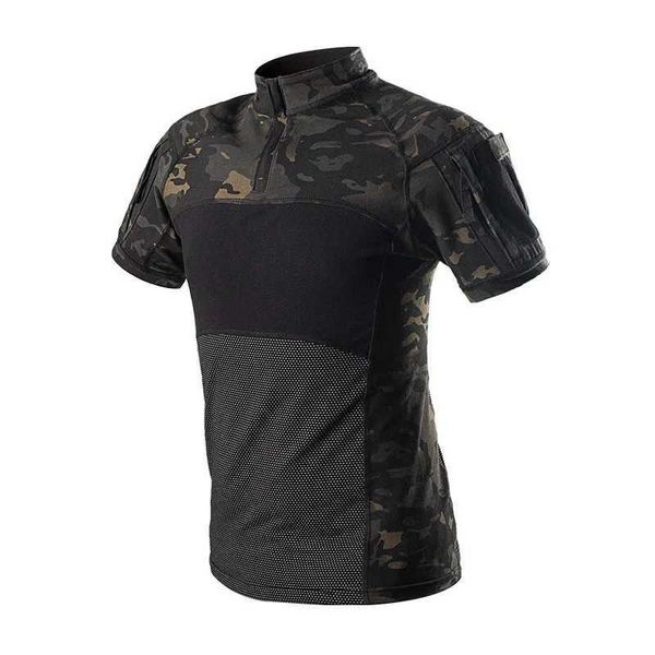 Camisetas táticas camiseta militar masculina camuflagem curta Camuflagem tática Camisa tática masculina caça a caça de batalha de várias câmeras camuflagem curta de manga curta 240426