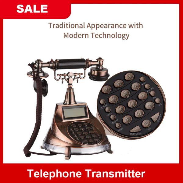 Acessórios Telefone cordado Vintage Retro Style Thone Desk Support Phone Suporte HandsFree/Redial/Flash/Speed Dial/Ring Volume Control