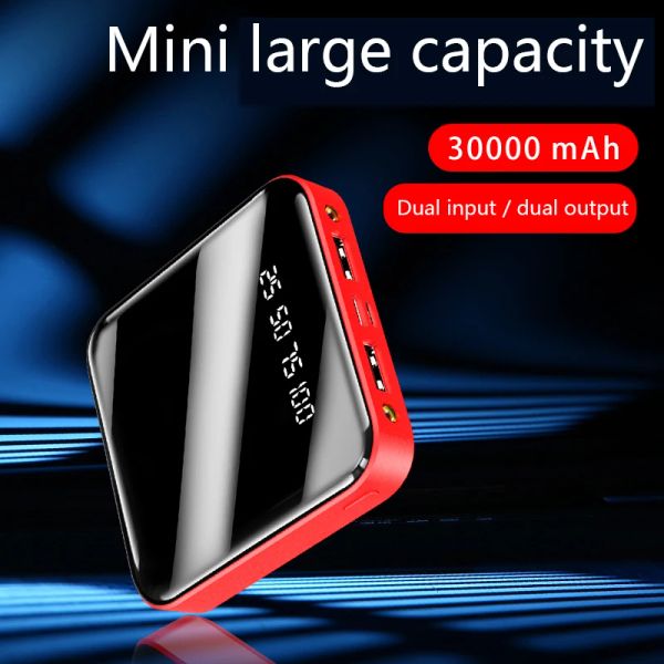 Banco 30000mAh Mini Power Bank Portátil Charging Fast PowerBank 30000 Dual Poverbank USB Carregador de bateria externo para Xiaomi Mi iPhone