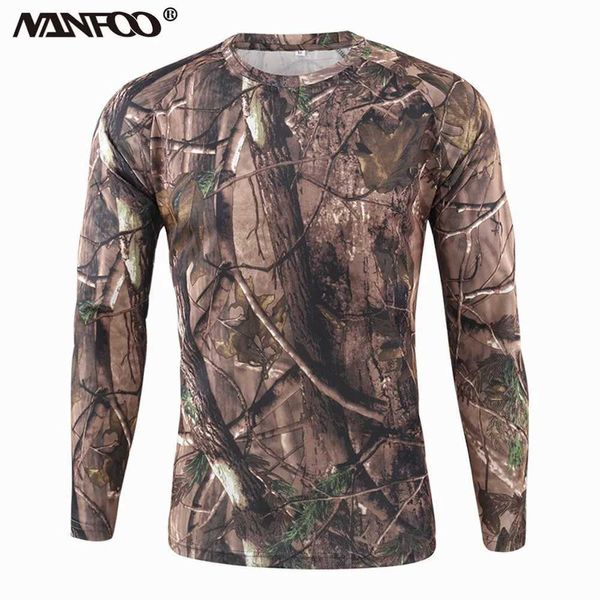 Taktische T-Shirts Herren Frühling und Herbst Langarmbiomimetische Camo-Jagdmantel Atmungsaktives Polyester Taktisches Militärhemd schnell trocknen 240426