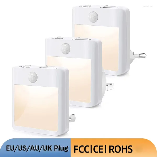 Luzes noturnas Sensor corporal humano LED LUZ EU/US/UK/AU Plugue na lâmpada de parede cor de lâmpada Ajustar sem fio para decoração de armário de cozinha