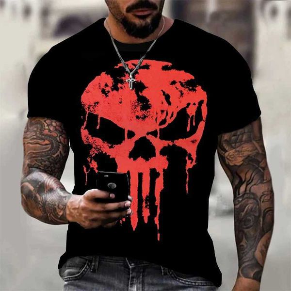 Мужские футболки Новая мужская футболка ужасов 3D-кровяная черепа печать футболки O-образной футболки Странно специфическая мультипликационная рубашка Harajuku SK8 Unisex Full Fort T240425
