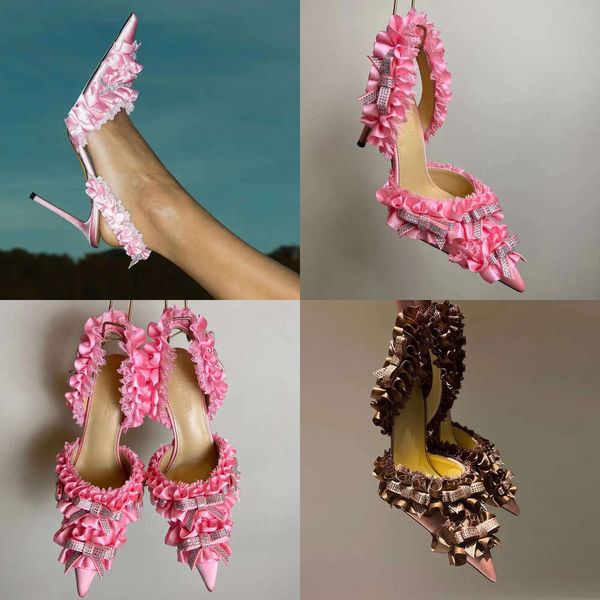 Pink Bowtie mit hohem Sandalen mit hohem Sandalen Speced Toes Crystal Ecruste