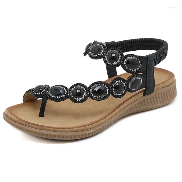 Lässige Schuhe 2024 Frauen Sandalen Böhmische Flache Absatz Sommer für Frau Kristall Sandalien Mujer Beach Frauen Flip Fliops