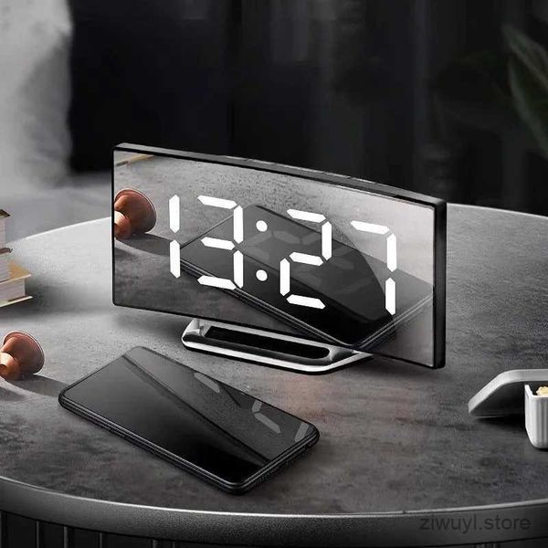 Schreibtisch Tischuhren LED Digital Wecker gebogener Bildschirm Spiegel Stille elektronische Uhr Schlafzimmer Desktop Großbildschirm Home Decor Supplies