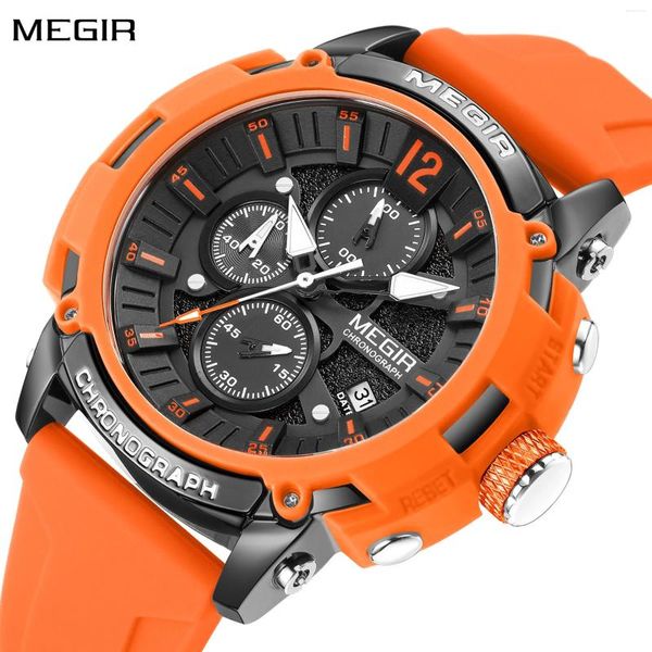 Нарученные часы Megir Fashion военные часы для мужчин Top Luxury Sport Quartz Chronograph Водонепроницаемые мужские часы -наручные часы Силиконовые Reloj Hombre