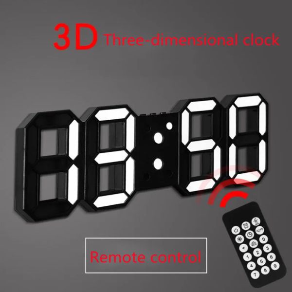 Uhren Große 3D -Fernbedienungswandwand LED Elektronische Uhren Digitale Tisch Watch Desktop Multifunktionsdatum Temperatur hängen