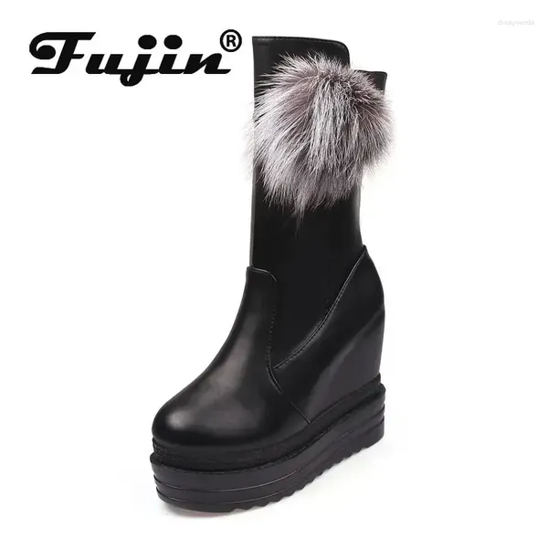 Botas Fujin 12cm Microfiber 2024 Knee Knee High Spring Brand Fashion Booties étnico Plataforma Ceda de outono Sapatos de salto oculto