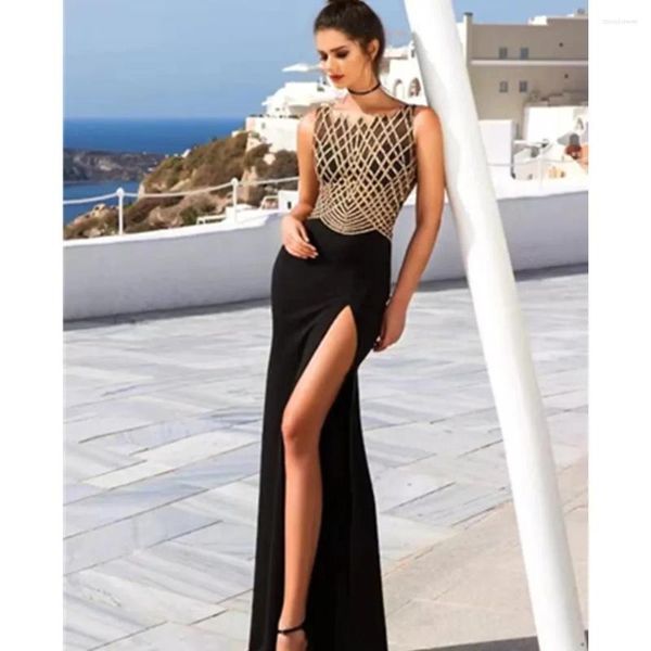 Abiti per feste 2024 Donne eleganti sexy paillettes sexy senza spalline divisi Black Lushy Long Dress Night Celebrity Evening Club Gown Gown Vestido