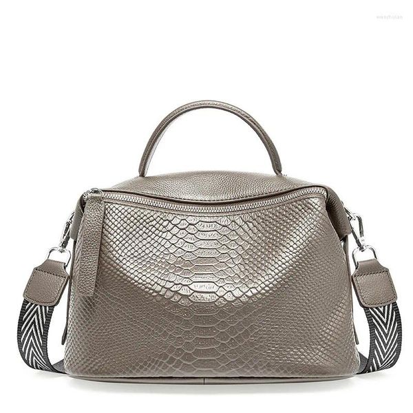 Umhängetaschen Echtes Leder Krokodilmuster Klassische Schwarz Frauen Brand Hand Bag Mode Britischer Boston Messenger