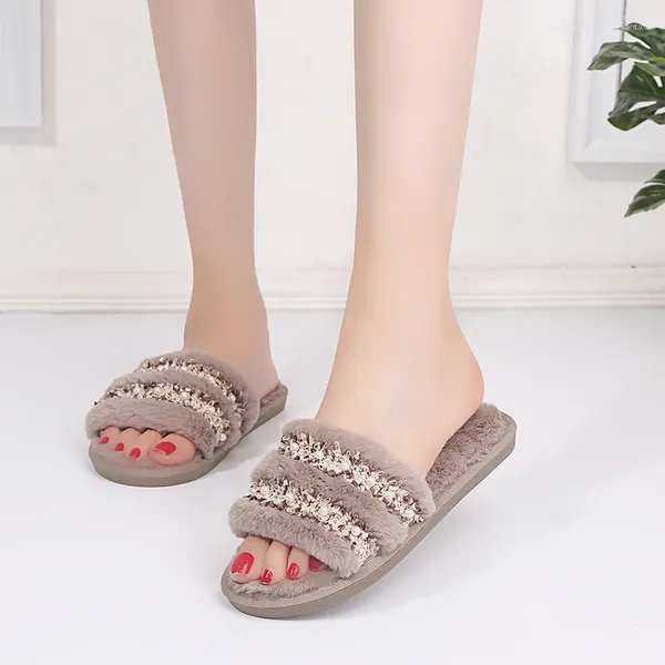 Sapatos casuais 2024winter Fashion Fashion Women Slippers Ladies Ladies Non Slip Winter Flat