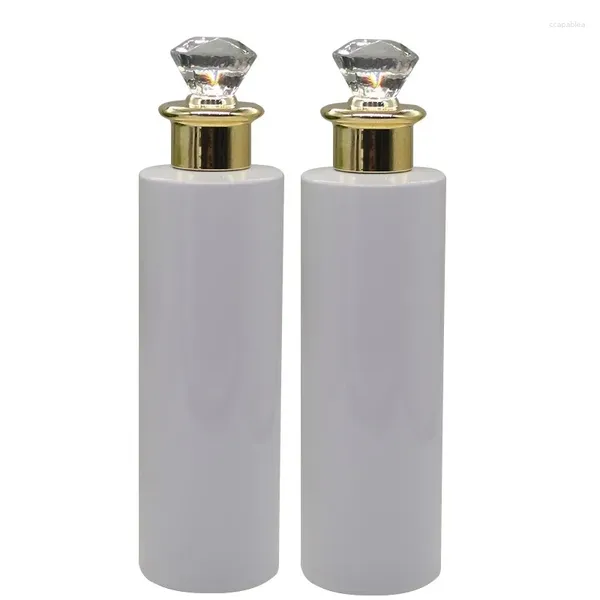 Speicherflaschen weiße Plastiktoner nachfüllbarer Flasche leerer Gold Diamantdeckel Kosmetischer Behälter Shampoo 100ml 120 ml200 ml 250 ml 500 ml