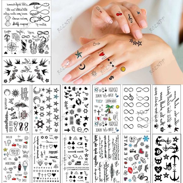 Tatuagem Transferência de tatuagem Tattoo temporária adesivo Inglês letra estrela lua âncora Fly Bird Tatto Flash Tatoo Tato Tato para meninas Mulheres 240426