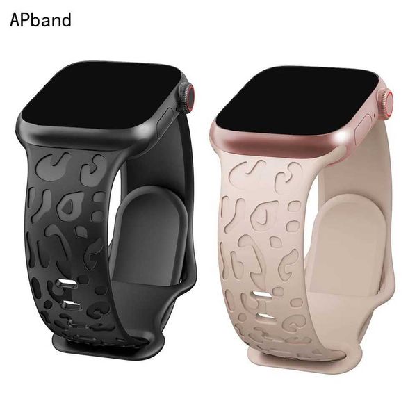 Bänder eingravierter Riemen für Uhrenband 44mm 40 mm 45 mm 49 mm 41 mm 38 mm 42 mm Leoparden Silikonarmband IWatch Serie 7 SE 3 6 8 Ultra 240424