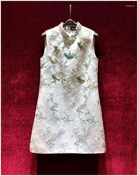 Abiti casual lingzhiwu chegone cheongsam abito elegante signore designer fatti a mano in stile cinese senza maniche