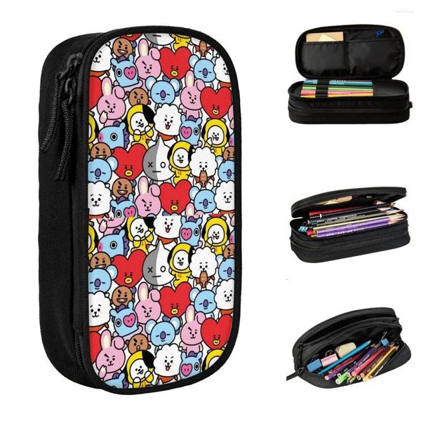 Korea Kpop Cartoon Lápis Case fofa de caneta de caneta para estudantes para estudantes grandes suprimentos escolares de lápis de lápis cosméticos