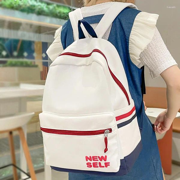 Bolsas de escola Lady White Nylon Laptop Teen College Backpack Mulheres Bolsa fofa Moda de moda Livro de viagens