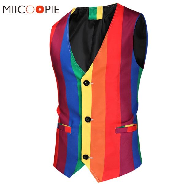 Camicie camicia da uomo Sleevelers Stume Motch Fashion Rainbow Stampa a strisce Blazer WhitCoat Maschio Plus Size Giacca di business formale 4xl 4xl