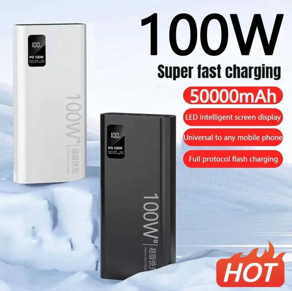 Bancos de energia do telefone celular 100W Charging Ultra Fast 50000 Mah Power Pack adequado para fonte de alimentação móvel de vários telefones celulares 240424