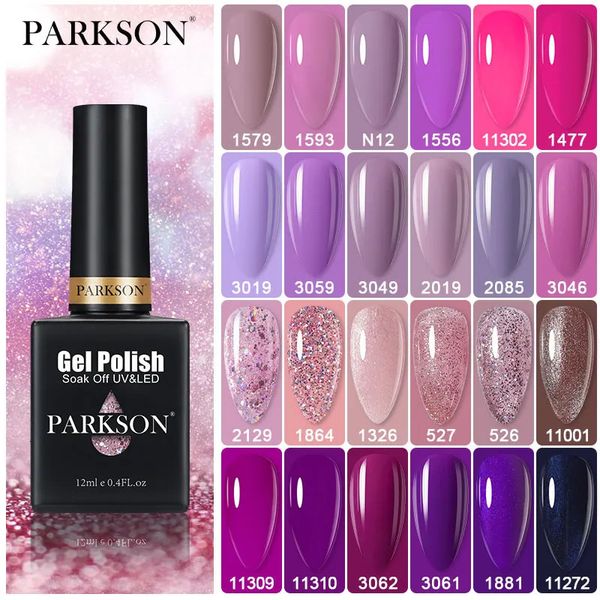 Parkson Purple Serie Gelnagellack 12 ml langlebig für Manikürenkunst aus Glitzer Lacklackglasflasche 240425