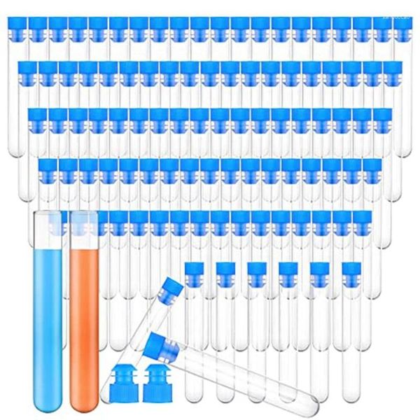 Bottiglie di archiviazione 100 pezzi Test tubi Accessori in plastica con capsula per esperimenti scientifici