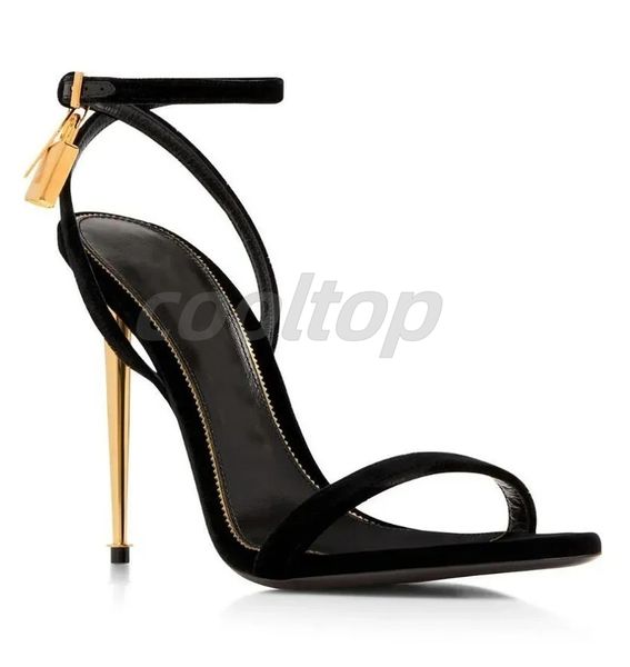 Marke Frauenschuhe Vorhängeschloss pointy nackte Sandalen Schuhe Hardware -Schloss und Key Frau Metal Stiletto Ferse Party Kleid Hochzeit