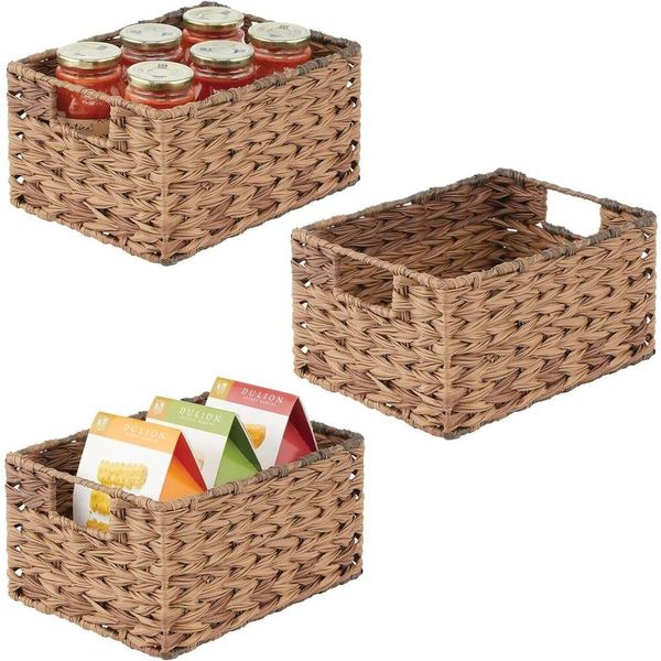 Woven Farmhouse Kitchen Pantry Food Storage Organizer Basket - recipiente perfeito para armários, armários, prateleiras, bancadas - ideal para armazenar batatas e muito mais