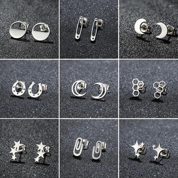 Bolzenohrringe Edelstahl Ohr Piercing Black einfache Hufeisenmondstar für Frauen tragus Schmuck 2024