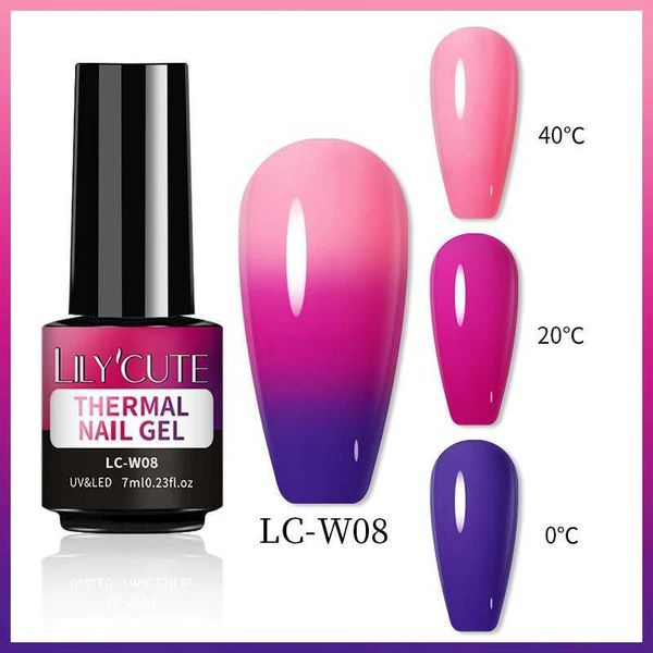 Nagellacklilycute 7ml Thermal Nagellack glänzender Pailletten Effekt Farbwechsel Gel Varnish für Maniküre Nägel Kunst UV Semi Permanent Polish Y240425