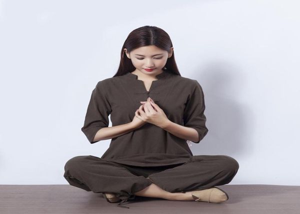 Meditação de algodão e linho Roupas de ioga novas roupas de fitness esportes ao ar livre feminino jushi meditação tai chi maus5386712