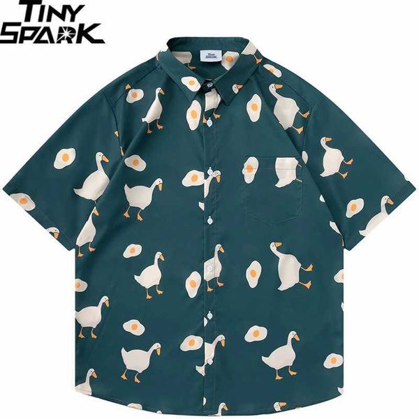 Herren lässige Hemden 2023 Herren Streetwear Shirt Funny Duck Egg Graphic Hawaiian Shirt Aloha Hip Hop Sommer Casual Street Strand Shirt Kurzarm 240424