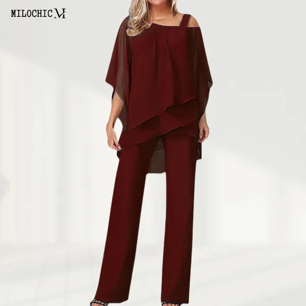 Pantaloni da donna Donne Donne Batwing Sleeve Top Pant Set Set di pantaloni in chiffon eleganti set casual chic asimmetrici orlo da sera abiti da sera