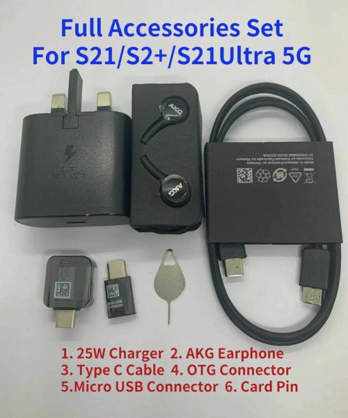 Caricabatterie Accessori completi impostati per Samsung Galaxy S21/S21+/S21ultra 5G 25W EPTA800 Caricatore CHIPIO C Cavo OTG CONNETTORE USB