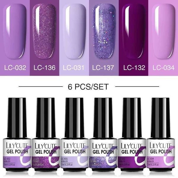 Лак для ногтей Lilycute 6pcs/Set Nail Gel Польский летний неоновый красочный блеск для полупостоянного замачивания Manicure с гель -ультрафиолетового набора набор Y240425