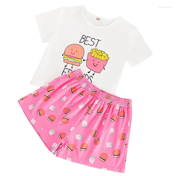 Conjuntos de roupas 2024 Kids Summer Cartoon Conjunto de menino menina em casa usa algodão macio traje de terno