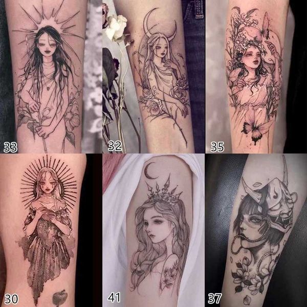 Trasferimento del tatuaggio Nuovo cartone animato giapponese da 6 pezzi/lotto bella ragazza adesivi da tatuaggio temporaneo femminile impermeabile fresco tatuaggio falso art tatuaggi adesivi 240427