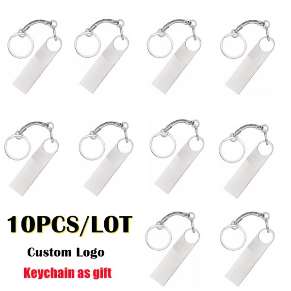 Sürücüler 10 PC/Lot Pen Drive Metal Pendrive 2.0 32GB 64GB 16GB 8GB 4GB Yüksek Hızlı USB Flash Drive 128MB 512MB 2GB 1GB USB Bellek