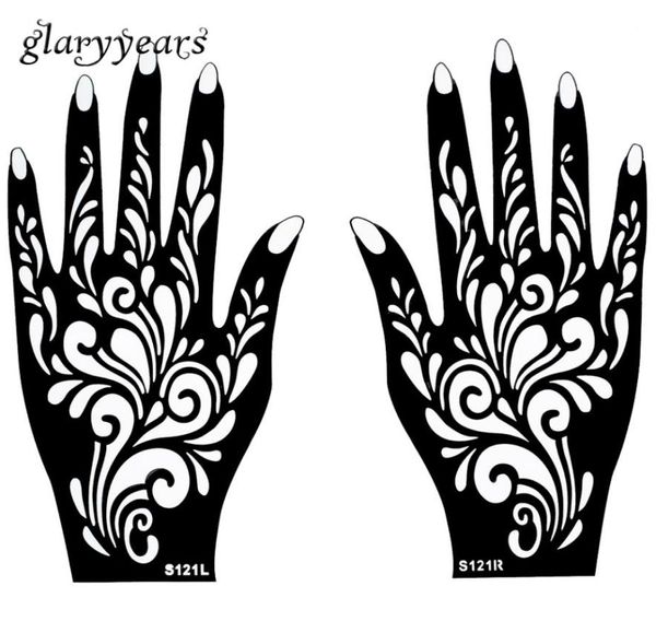 Whole1 Paar Hände Mehndi Henna Tattoo Schablonenblumenmuster Design für Frauen Körperhandkunstmalerei Einweg 20 cm 11 cm S5468583