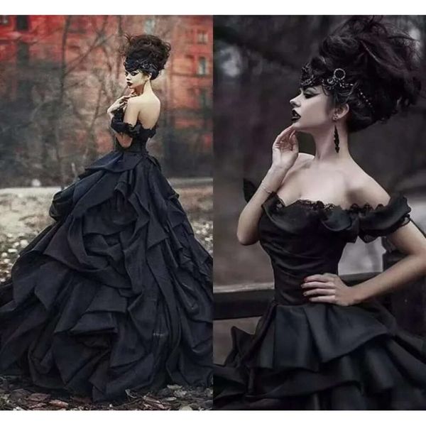 Dres nero black ha strappato fuori abito gotico sfera per matrimoni spalla a più tiella in pizzo da sposa vittoriano abiti da sposa vittoriani più dimensioni del corsetto sposa cosplay masquerade s -up