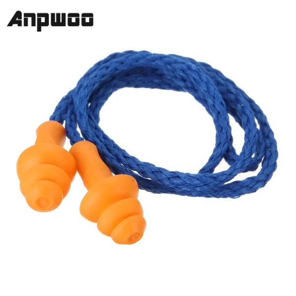 ANPWOO 10pcs/lote de silicone macio tampões de orelhas com fio de orelhas protetores de proteção auditiva reutiliza Rúpula de ruído de fones de ouvido