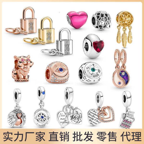 Sterling Panjiadi S925 Sier Lock Chain Key Key Guide Glue Heart Rose Cartone Rose DECORAZIONE TIGERE CINET