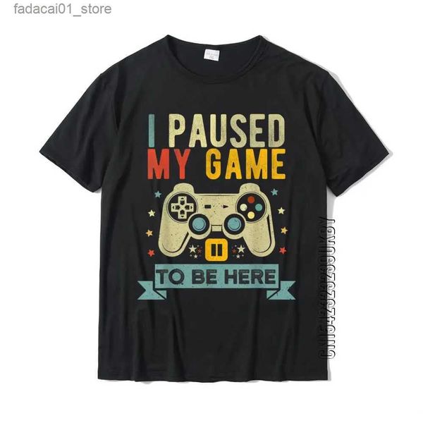 Camisetas masculinas Eu parei meu jogo e vim aqui para divertir videogames piadas humorísticas de camisetas presentes de algodão mass crazy fofo q240426