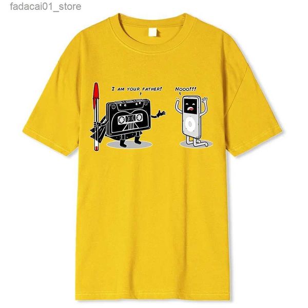 Herren-T-Shirts Ich bin Ihre Väter interessante Retro-gedruckte Herren T-Shirt Damen hochwertige Baumwoll 80er und 90er Magnetband MP3-Griff T-Shirtq240426